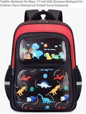 Kids Dinosaur Backpack in Red and Black